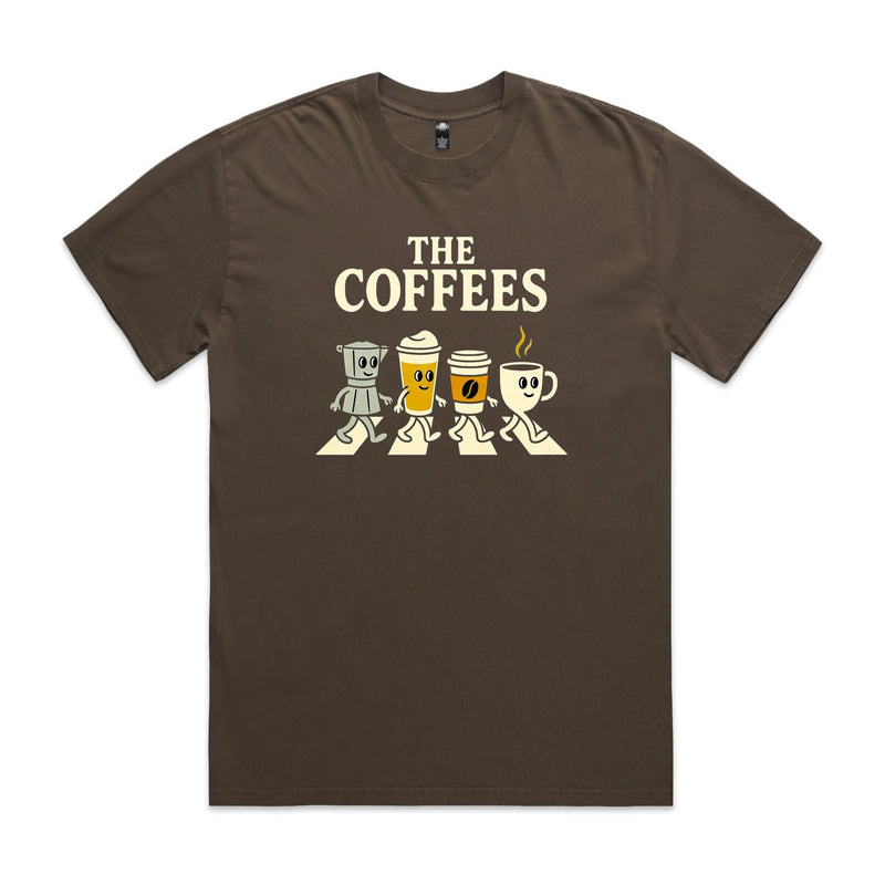 The Coffees, Crossing Road - AS Colour Heavy Faded Tee Faded brown Heavy Faded T-shirt Coffee Music Printed In Australia