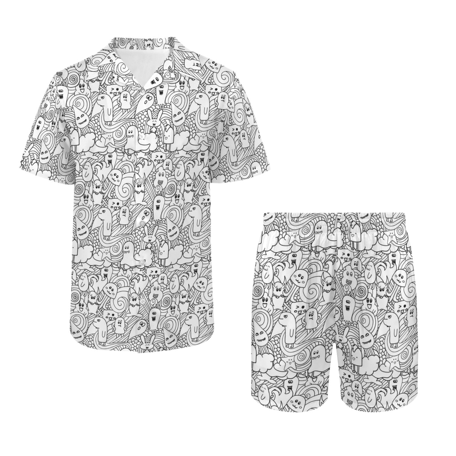Black And White Creatures - Men's Hawaiian Shirt & Shorts Set