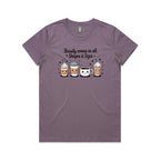Coffee Beauty, All Shapes And Sizes Women's AS Colour T-shirt Mauve Womens T-shirt Coffee Positivity Printed In Australia