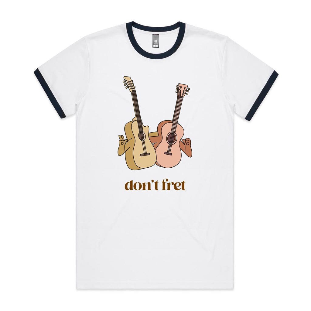 Guitars, Don't Fret - Staple Ringer Tee White Navy Ringer T-Shirt Music Printed In Australia