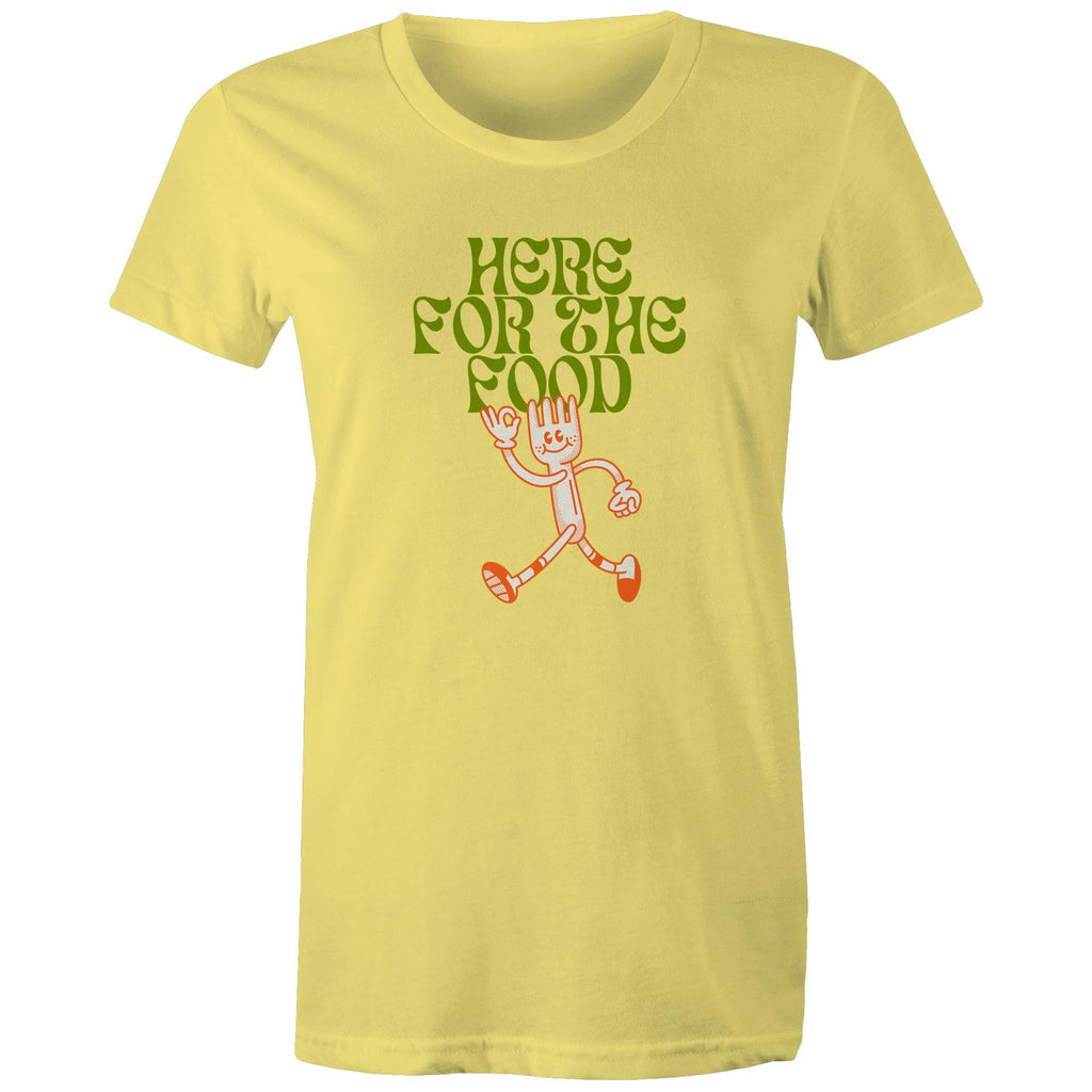 Here For The Food - Womens T-shirt Yellow Womens T-shirt Food Printed In Australia