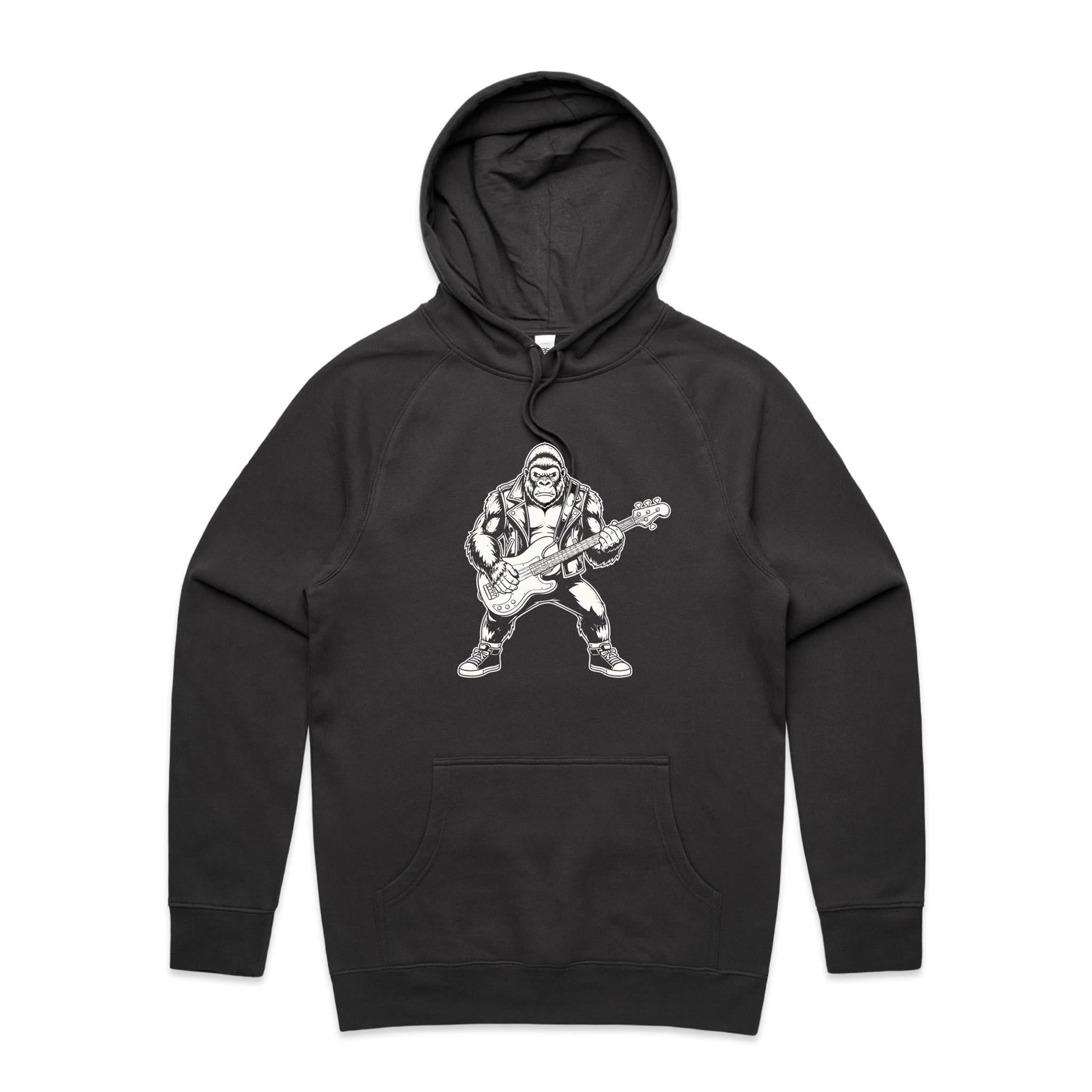 Gorilla Bass Player Men's AS Colour Hoodie Coal Mens Hoodie animal Music Printed In Australia