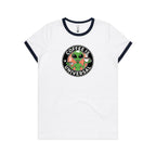 Coffee Is Universal, Alien - Women's Ringer Tee White Navy Womens Ringer T-shirt Coffee Printed In Australia Sci Fi