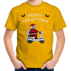 Scooter Santa - Kids Youth T-Shirt Gold Kids Christmas T-shirt Christmas Printed In Australia