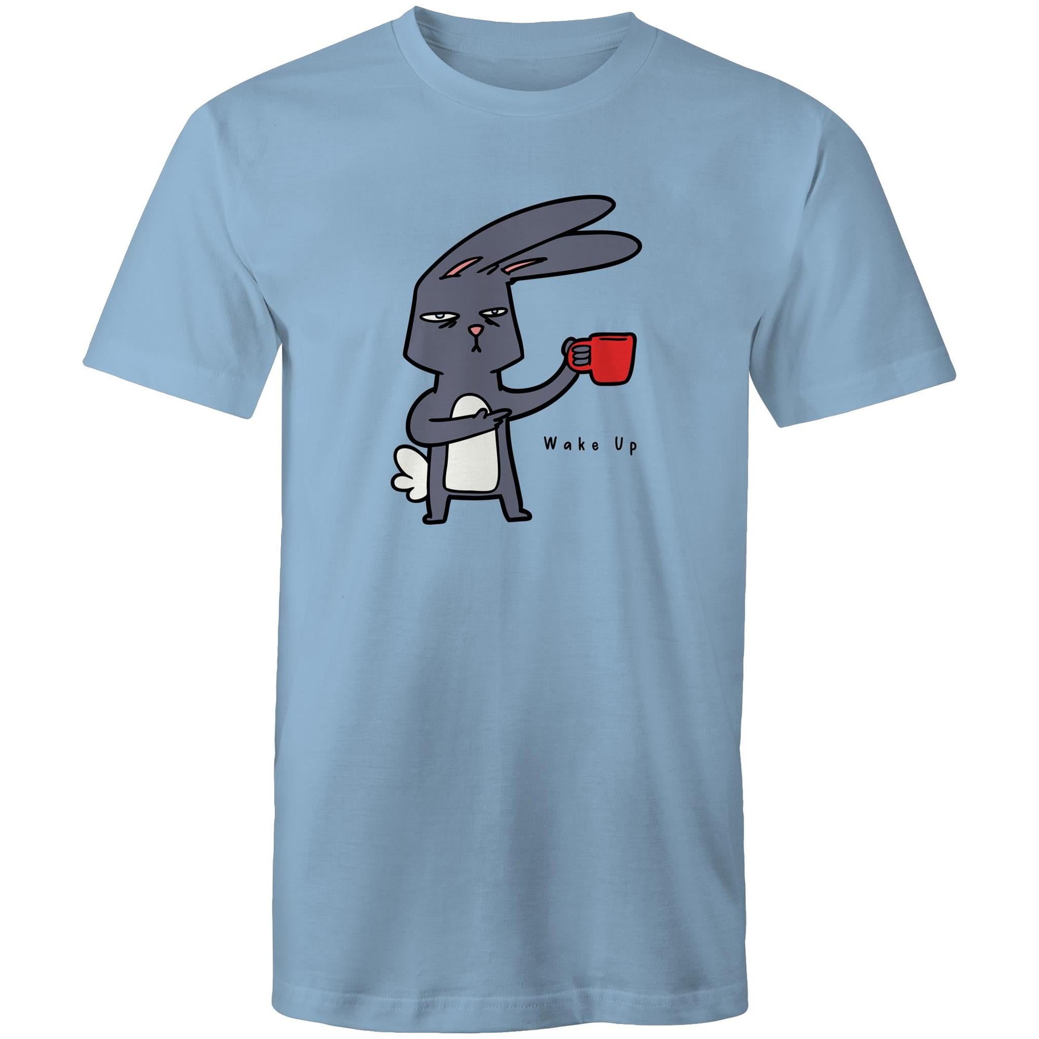 Rabbit Coffee, Wake Up - Mens T-Shirt Carolina Blue Mens T-shirt animal Coffee Printed In Australia