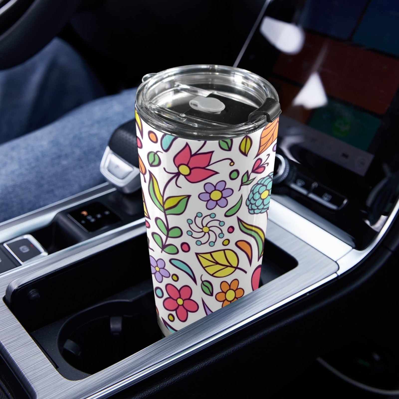 Hippie Butterfly And Flowers - 20oz Mobile Tumbler with Lid (Black Lock)