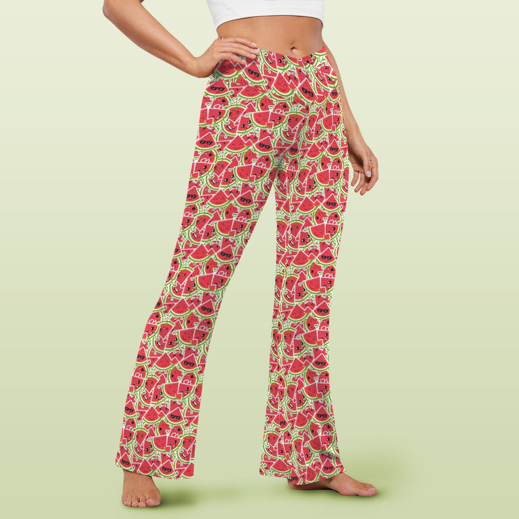 Busy Watermelon High Waist Crossover Tummy Control Flare Leggings