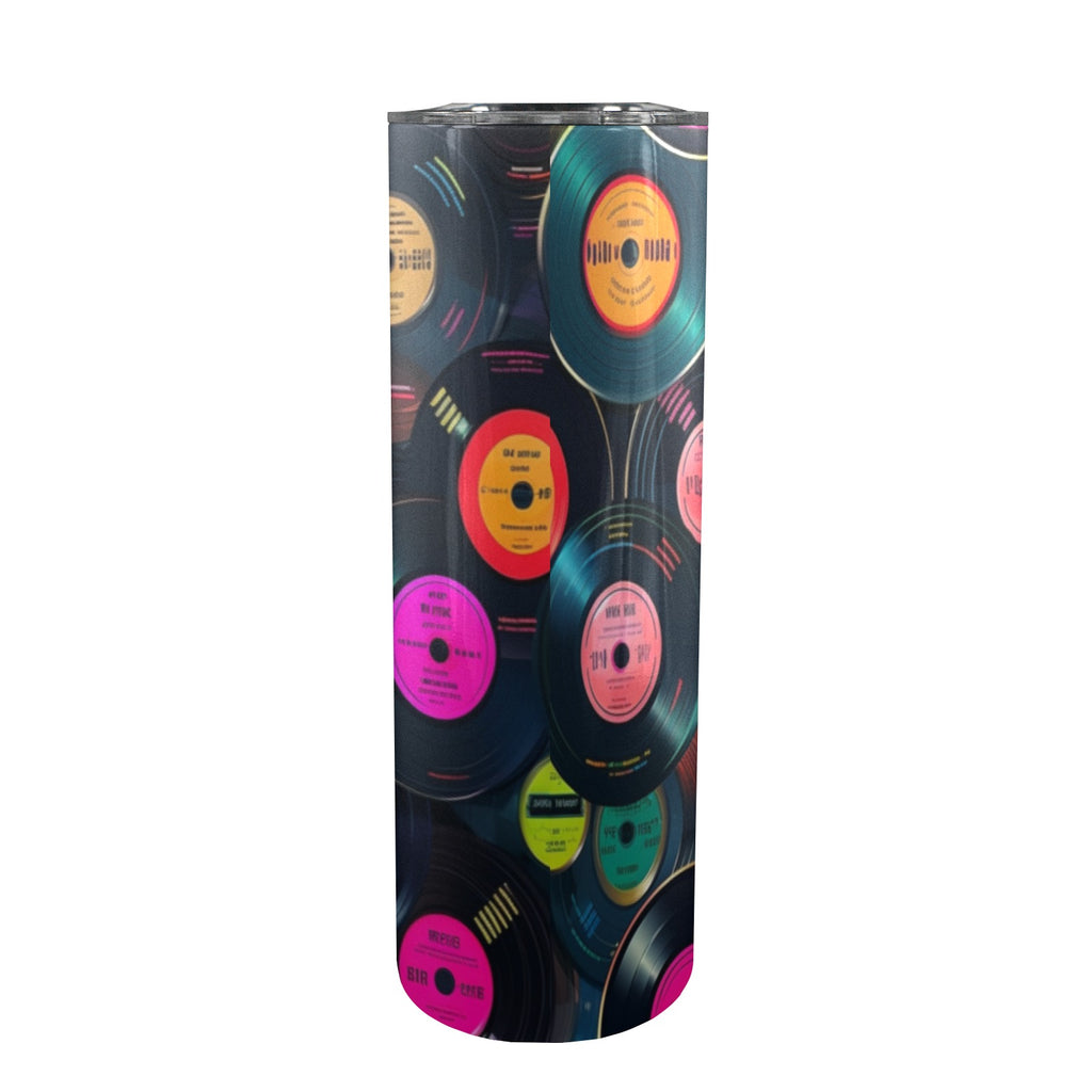 Retro Vinyl Records 2 - 20oz Tall Skinny Tumbler with Lid and Straw