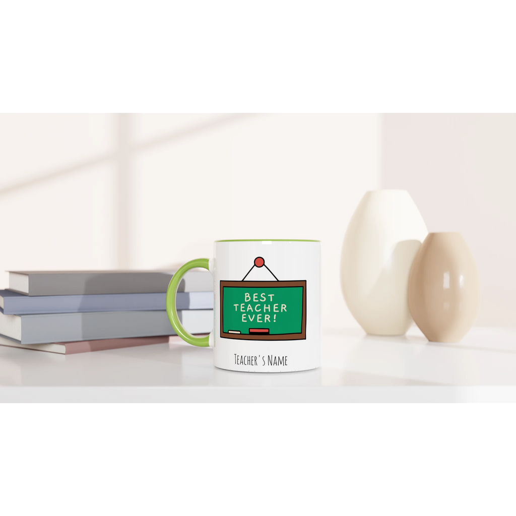 Personalised - Best Teacher Ever, Blackboard - White 11oz Ceramic Mug with Colour Inside Personalised 11oz Mug