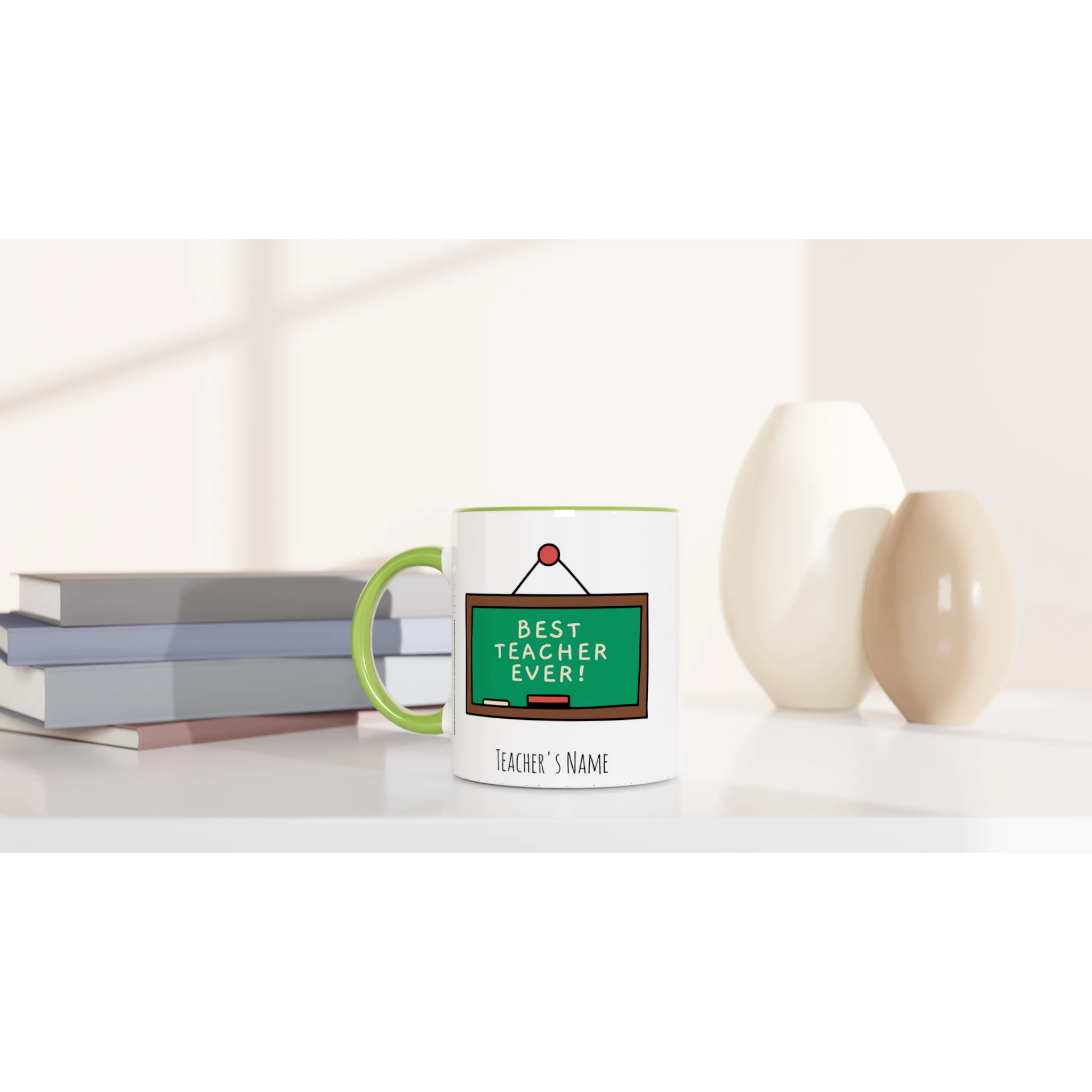 Personalised - Best Teacher Ever, Blackboard - White 11oz Ceramic Mug with Colour Inside Personalised 11oz Mug