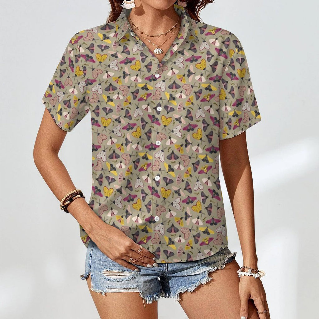 Pretty Moths Women's Collared Pocketless Short Sleeve Shirt