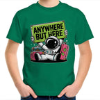 Astronaut, Anywhere But Here - Kids Youth T-Shirt Kelly Green Kids Youth T-shirt Printed In Australia Space