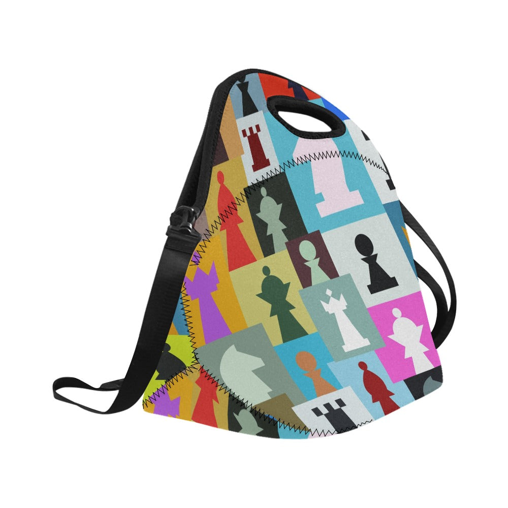Colourful Chess Neoprene Lunch Bag/Large (Model 1669) Neoprene Lunch Bag Chess Games Printed Offshore