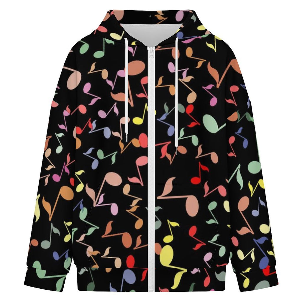 Quavers Colourful Music Notes Women's Full-Zip Hoodie