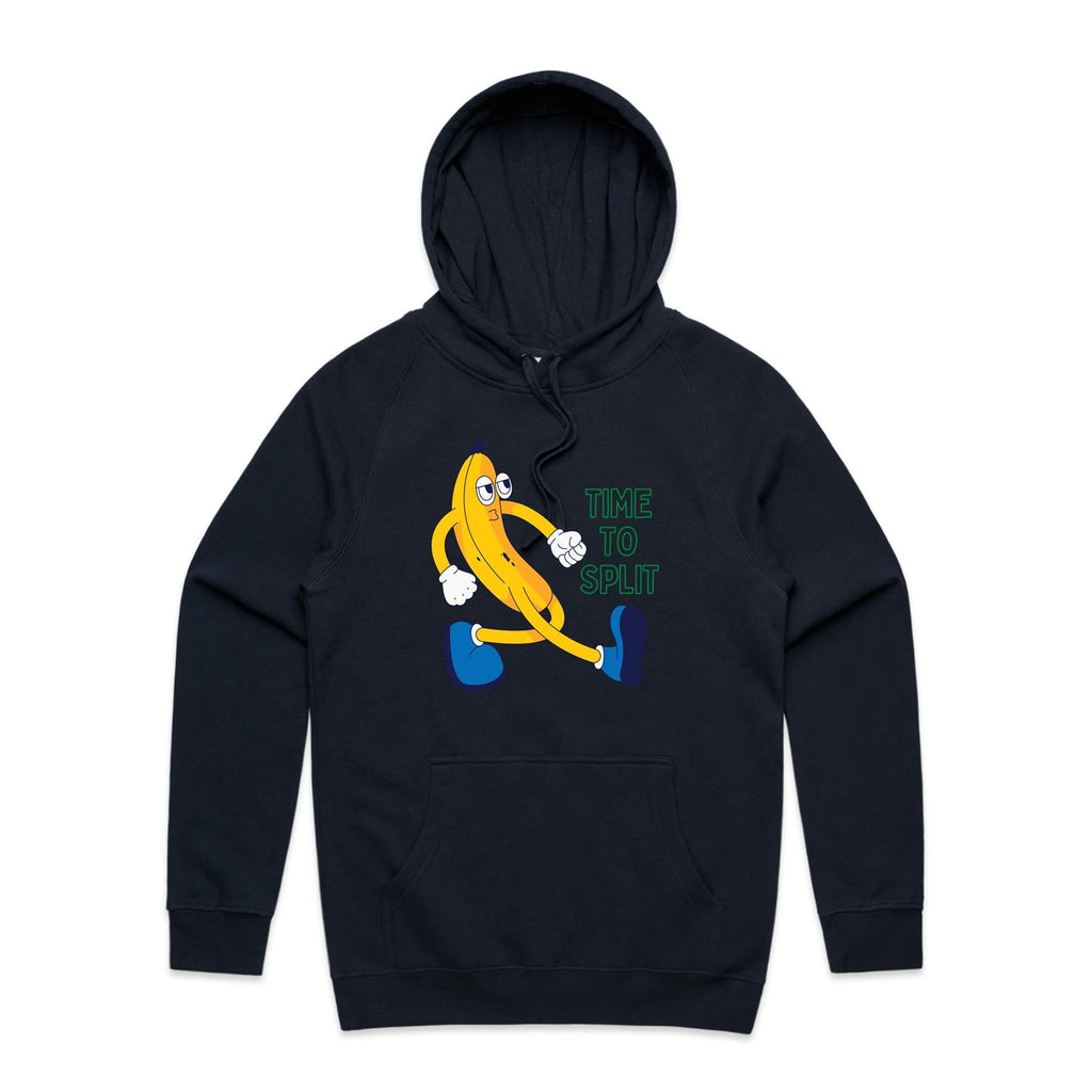 Banana, Time To Split - Mens Hoodie Navy Mens Hoodie Food Printed In Australia