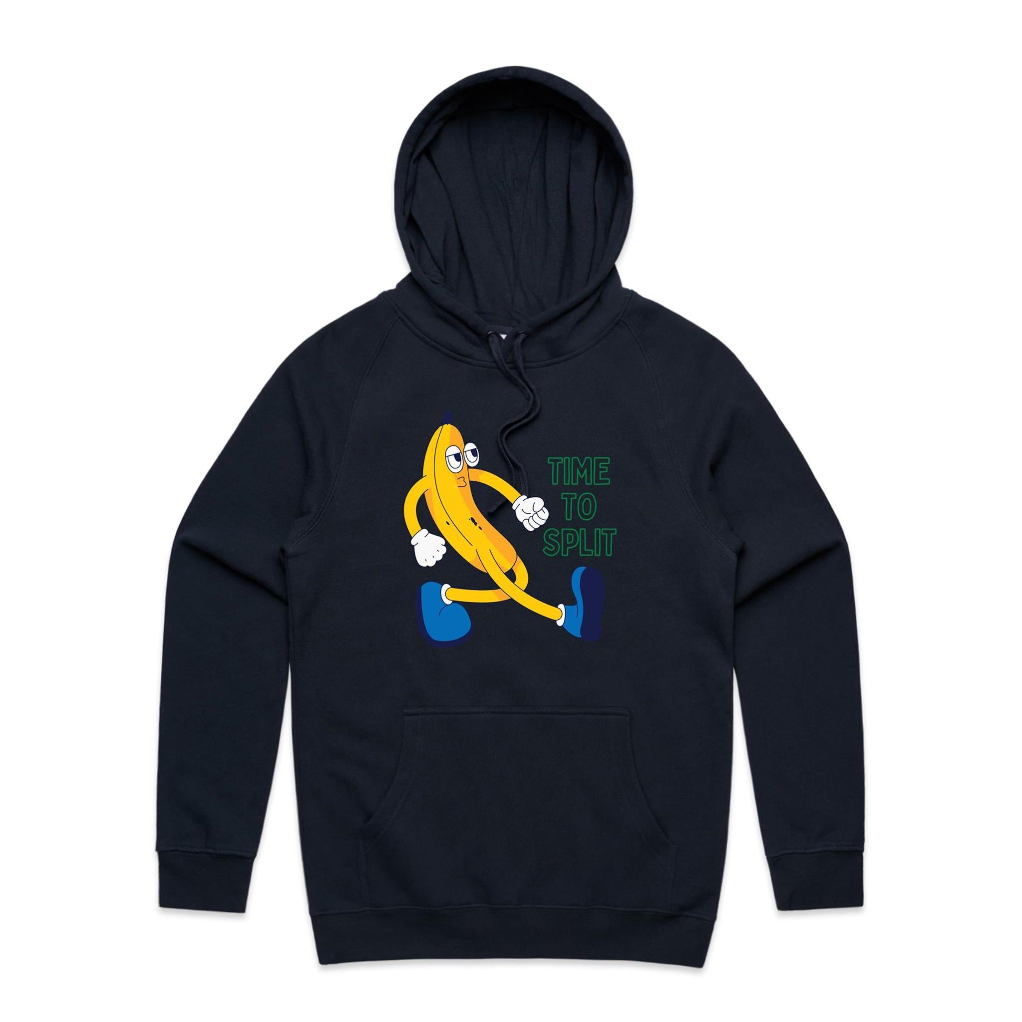 Banana, Time To Split - Mens Hoodie Navy Mens Hoodie Food Printed In Australia