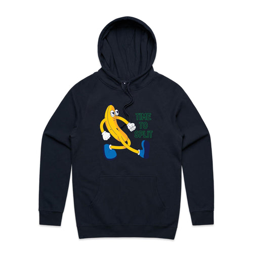 Banana, Time To Split - Mens Hoodie Navy Mens Hoodie Food Printed In Australia