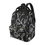 Black And White Floral - Multi-Function Backpack, Nappy / Diaper Bag