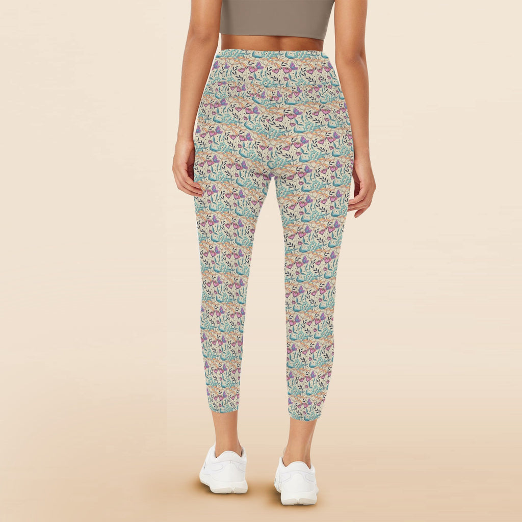 Butterfly Floral Women's High Waist Pockets Yoga Leggings Women's High Waist Pockets Yoga Leggings Plants Printed Offshore Retro