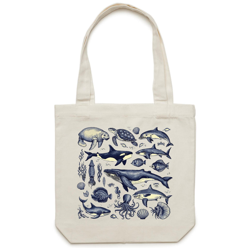 Sea Creatures - Canvas Tote Bag Cream One Size Tote Bag animal Printed In Australia