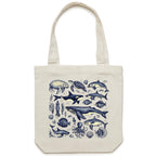 Sea Creatures - Canvas Tote Bag Cream One Size Tote Bag animal Printed In Australia