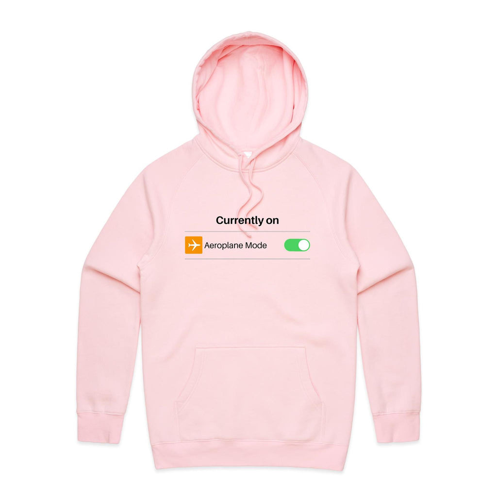 Currently On Aeroplane Mode - Mens Hoodie Pink Mens Hoodie Printed In Australia Tech