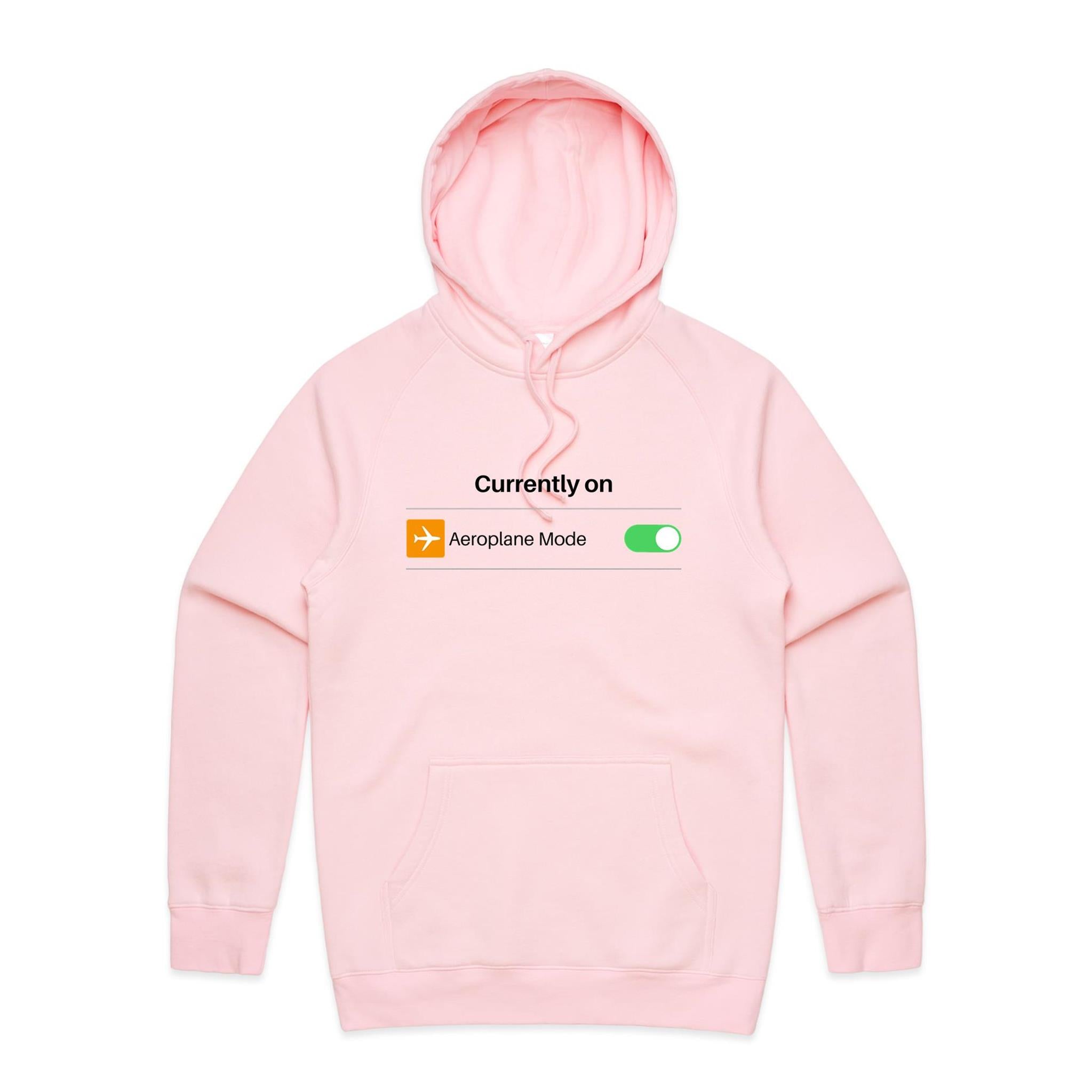 Currently On Aeroplane Mode - Mens Hoodie Pink Mens Hoodie Printed In Australia Tech