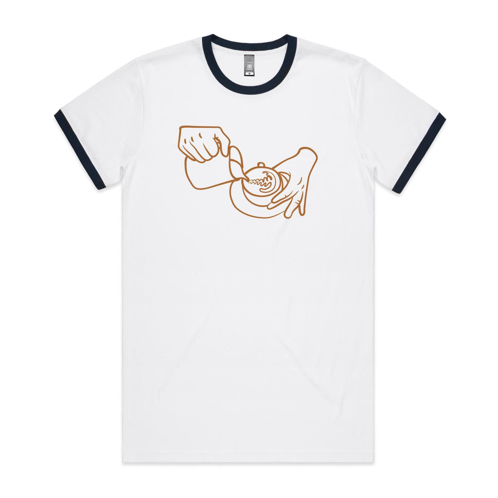 Barista - Staple Ringer Tee White Navy Ringer T-Shirt Coffee Printed In Australia
