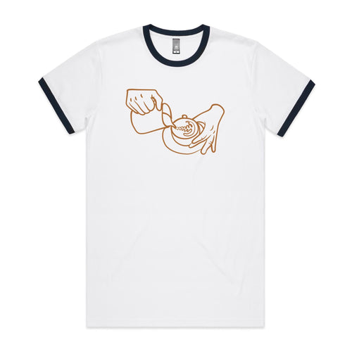 Barista - Staple Ringer Tee White Navy Ringer T-Shirt Coffee Printed In Australia