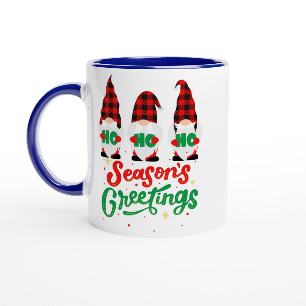 Christmas Gnome, Season's Greetings - White 11oz Ceramic Mug with Colour Inside Ceramic Blue Christmas Colour Mug Christmas Globally Fulfilled