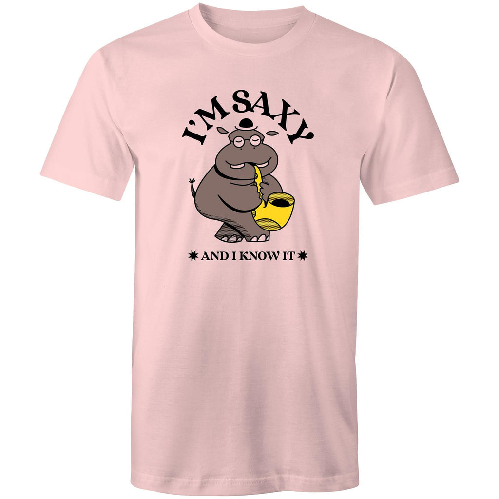 I'm Saxy And I Know It, Saxophone Hippo - Mens T-Shirt Pink Mens T-shirt animal Music Printed In Australia