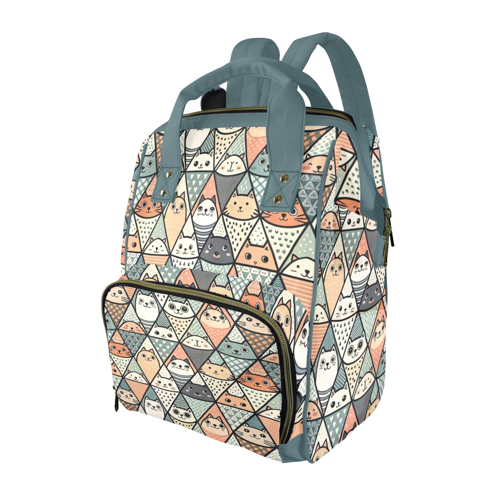 Diamond Cat Pattern - Multi-Function Backpack, Nappy / Diaper Bag