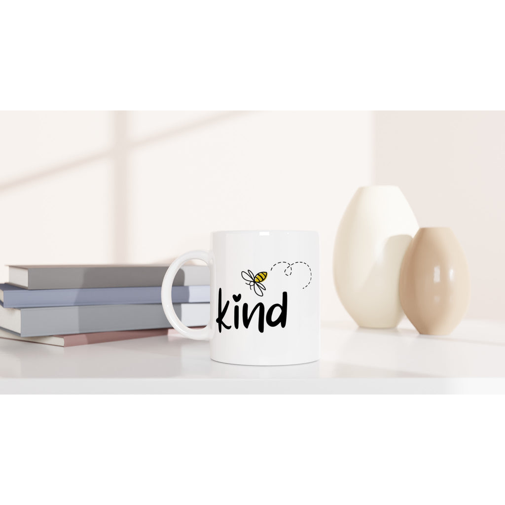 Bee Kind - White 11oz Ceramic Mug White 11oz Mug Globally Fulfilled Positivity