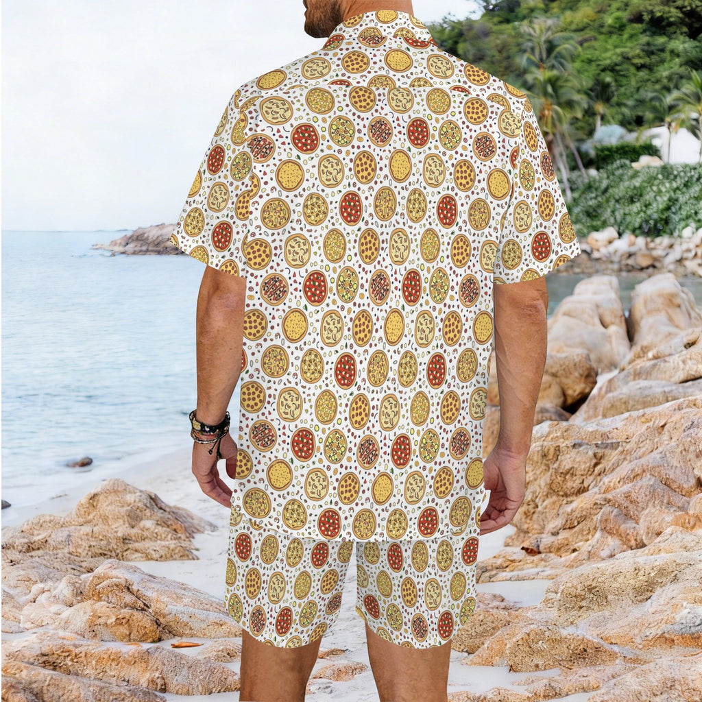 Round Pizzas On White Men's Hawaiian Shirt & Shorts Set Men's Hawaiian Shirt & Shorts Set animal Printed Offshore
