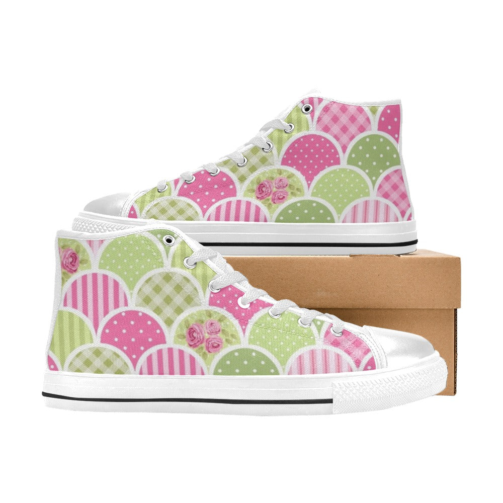 Floral Tabs - Kids High Top Canvas Shoes