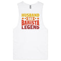 Husband, Dad, Barista, Legend Men's AS Colour Tank Top White Drop Arm Tank Top Coffee Dad Printed In Australia