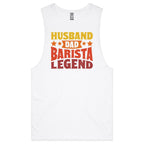 Husband, Dad, Barista, Legend Men's AS Colour Tank Top White Drop Arm Tank Top Coffee Dad Printed In Australia