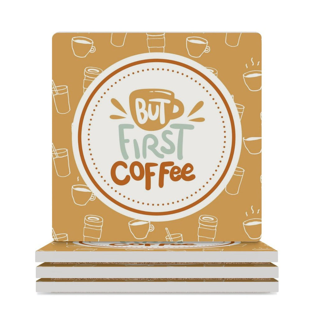But First, Coffee - Ceramic Coasters (Square) white Ceramic Coasters Coffee Printed Offshore