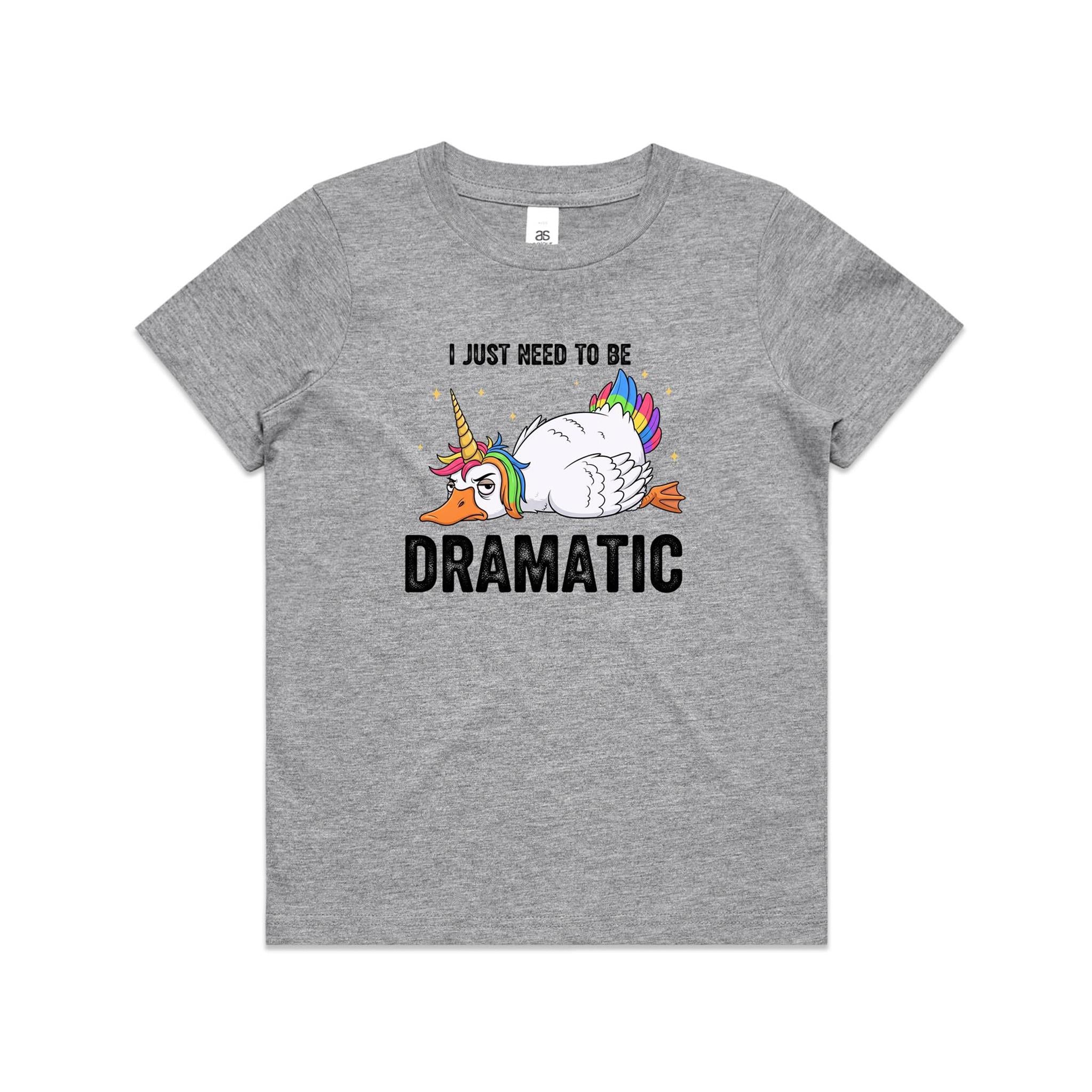 Dramatic Unicorn Goose Kid's AS Colour T-shirt Grey Marle Kids Youth T-shirt animal Printed In Australia