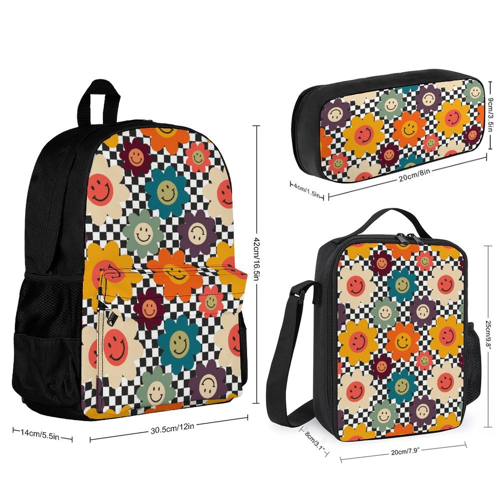 Happy Retro Flowers - Three Piece Backpack Set