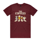 The Coffees, Crossing Road Men's AS Colour T-shirt Burgundy Mens T-shirt Coffee Music Printed In Australia