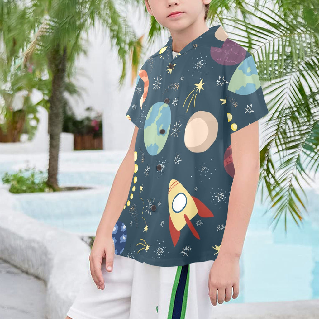 Rocket and Planets In Space - Senior Kids Hawaiian Shirt