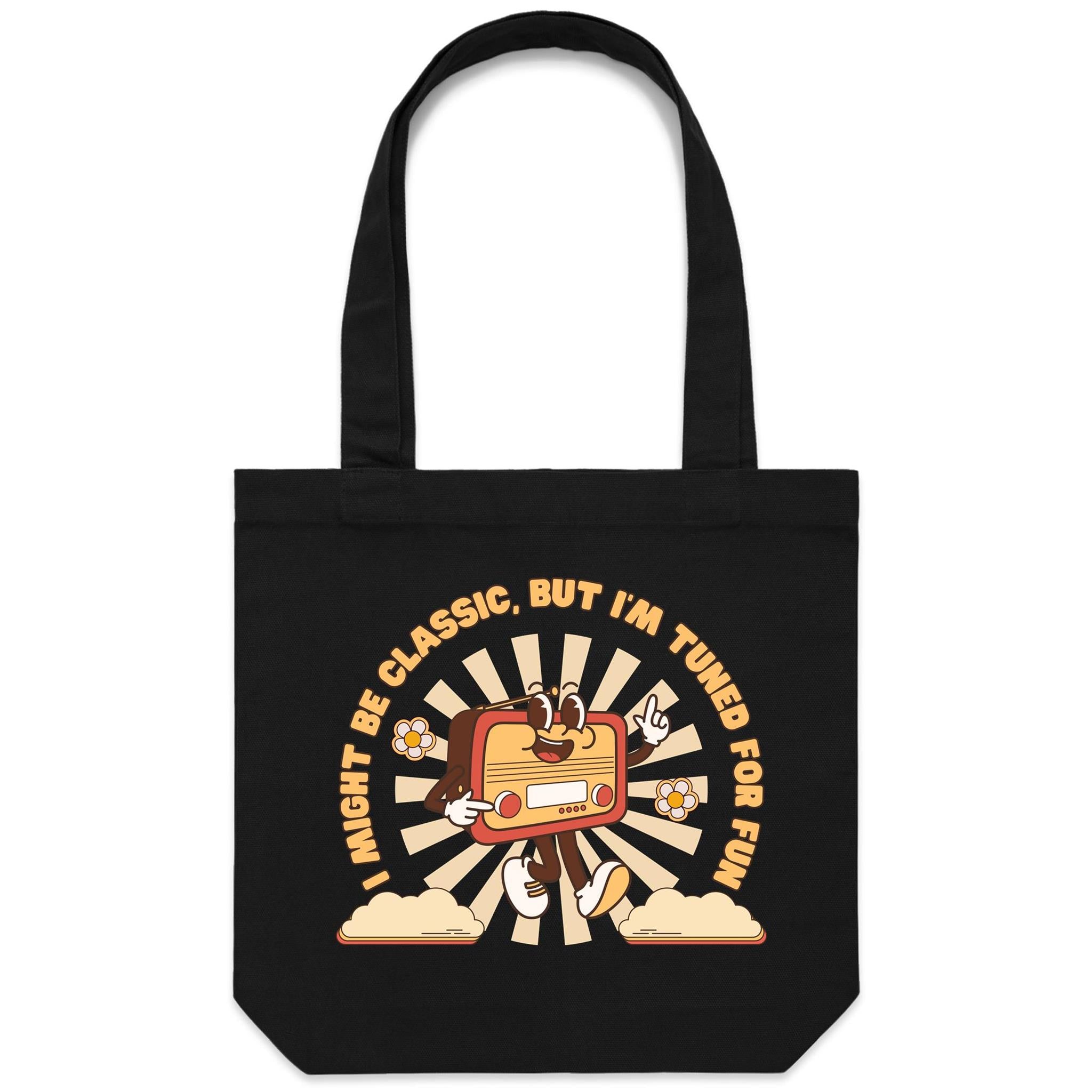 I Might Be Classic But I'm Tuned For Fun, Old Radio - Canvas Tote Bag Default Title Tote Bag Music Printed In Australia Retro