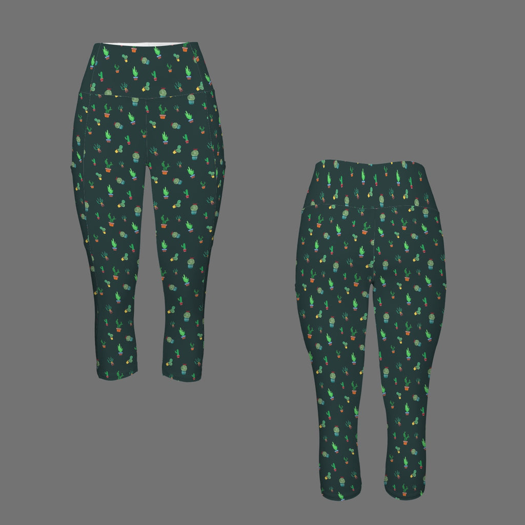 Cactus Women's High Waist Pocket Capri Yoga Leggings Women's High Waist Capri Yoga Leggings Plants Printed Offshore