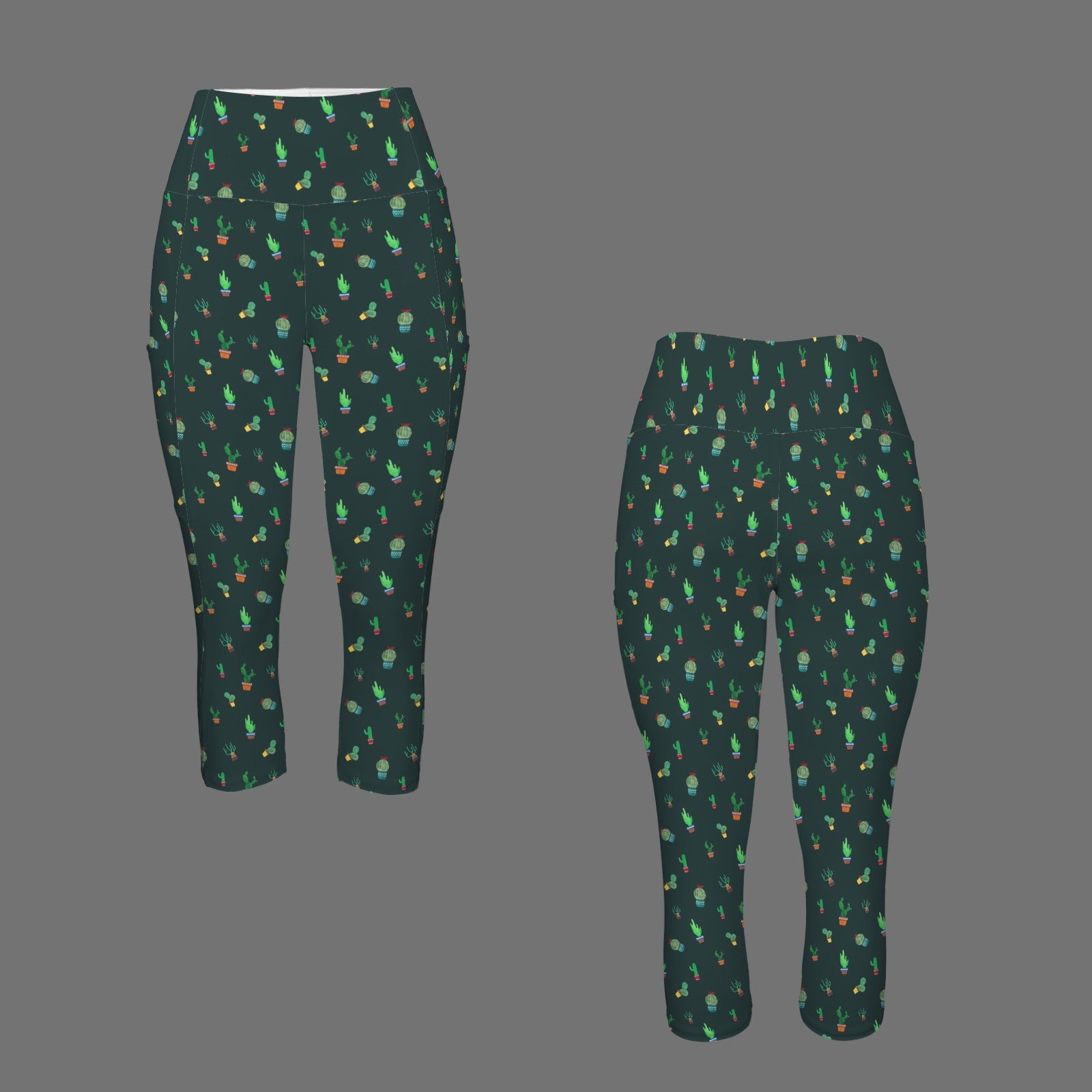 Cactus Women's High Waist Pocket Capri Yoga Leggings Women's High Waist Capri Yoga Leggings Plants Printed Offshore