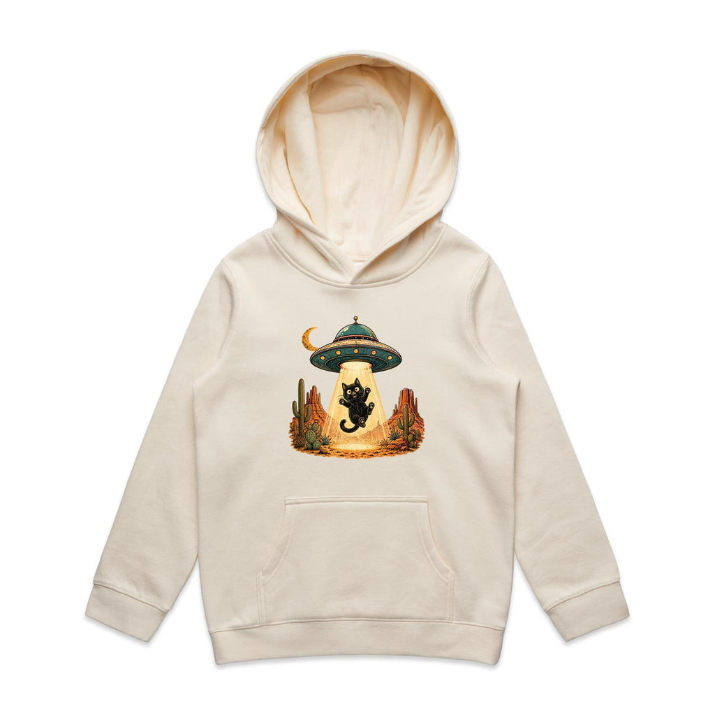 Black Cat Alien UFO Abduction Kids AS Colour Hoodie