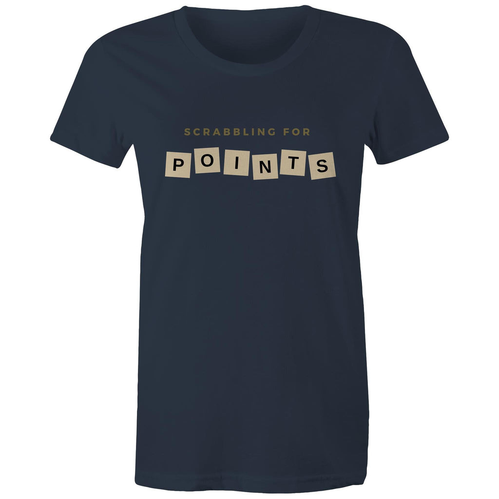 Scrabbling For Points - Womens T-shirt Navy Womens T-shirt Games Printed In Australia