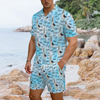 Dad Seagull Men's Hawaiian Shirt & Shorts Set Men's Hawaiian Shirt & Shorts Set animal Dad Printed Offshore