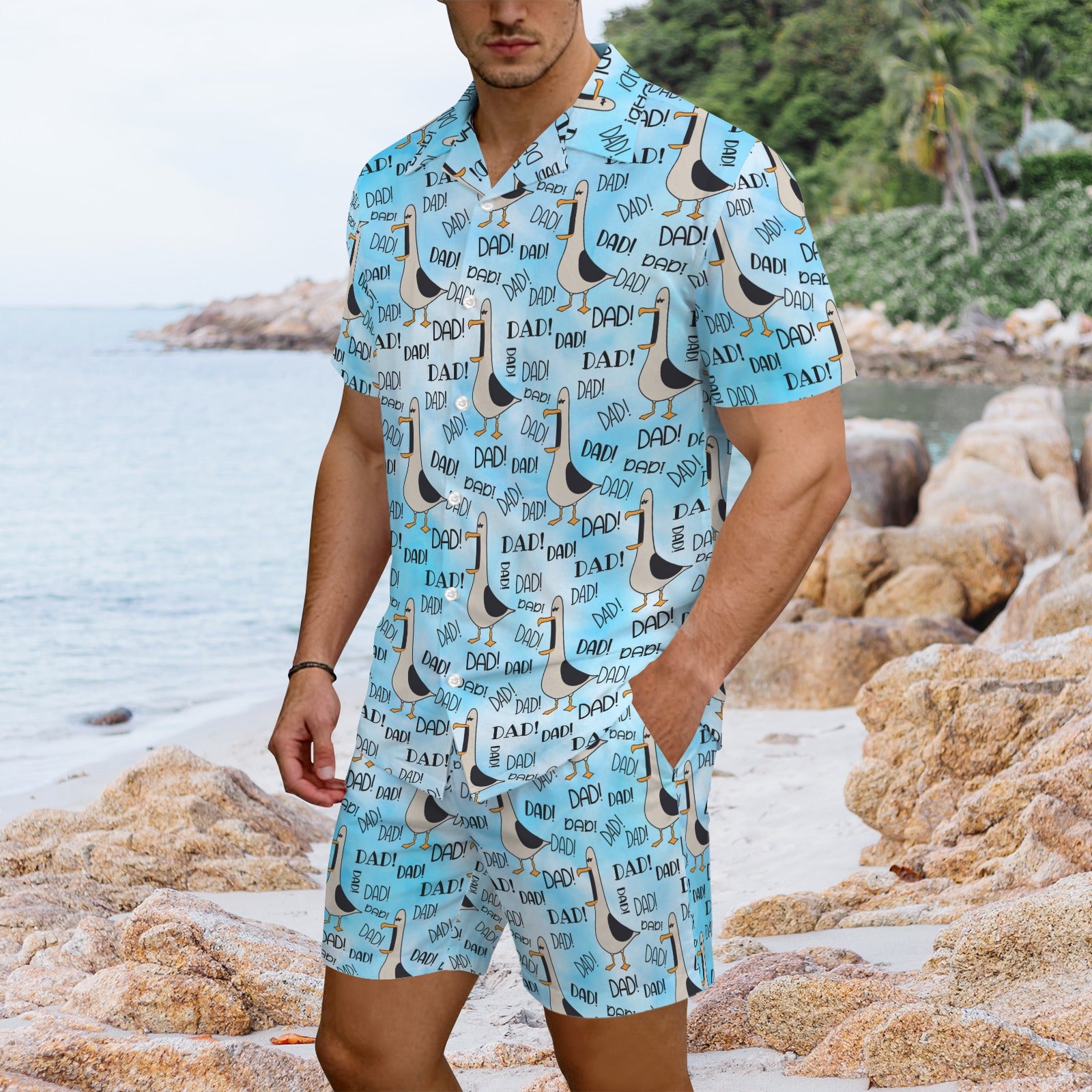 Dad Seagull - Men's Hawaiian Shirt & Shorts Set Men's Hawaiian Shirt & Shorts Set animal Dad Printed Offshore