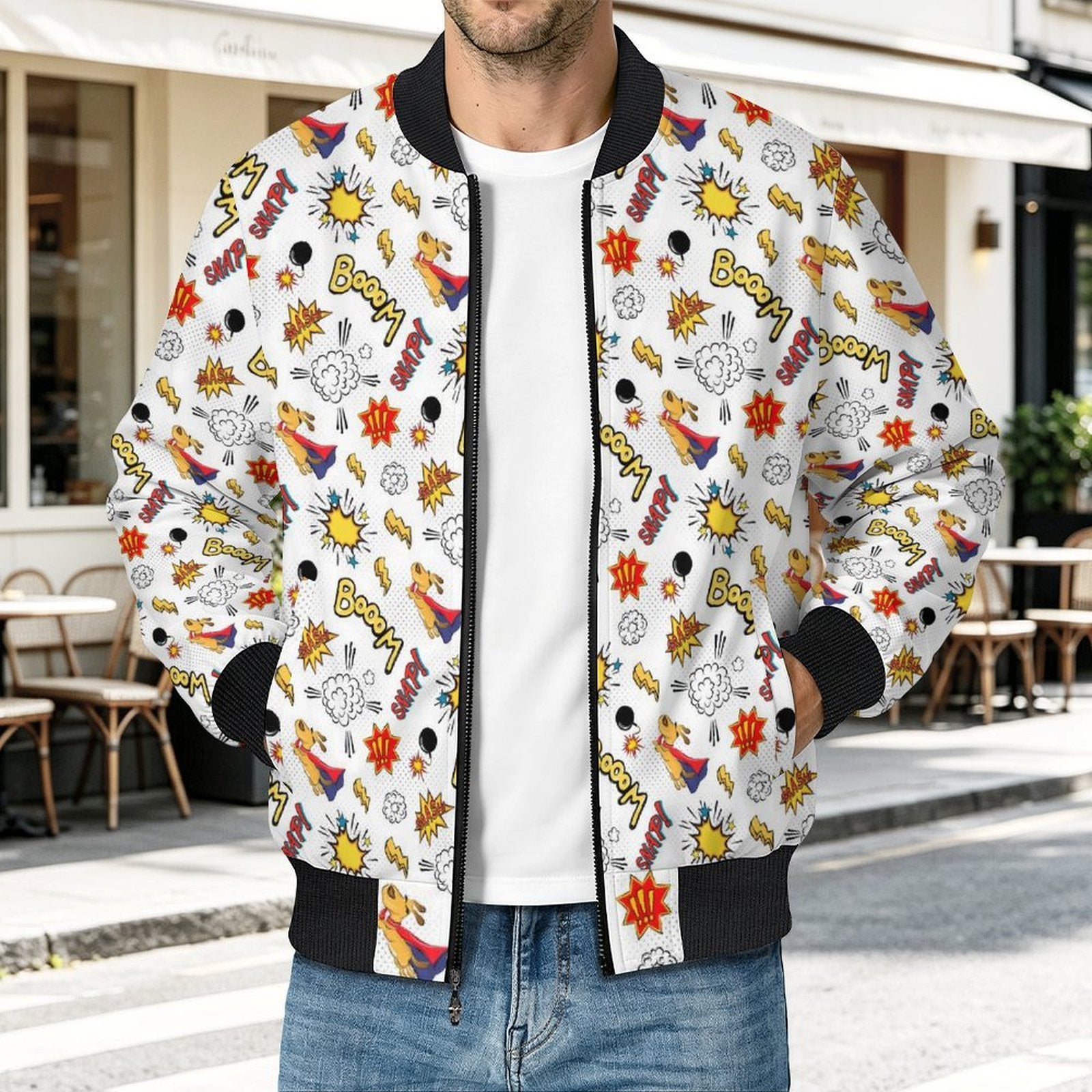Super Dog Men's Casual Zip‑Up Bomber Jacket